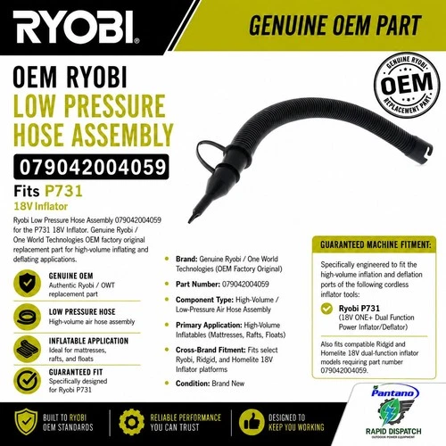 Ryobi Low Pressure Hose Assembly 079042004059 Fits P731 18V Inflator