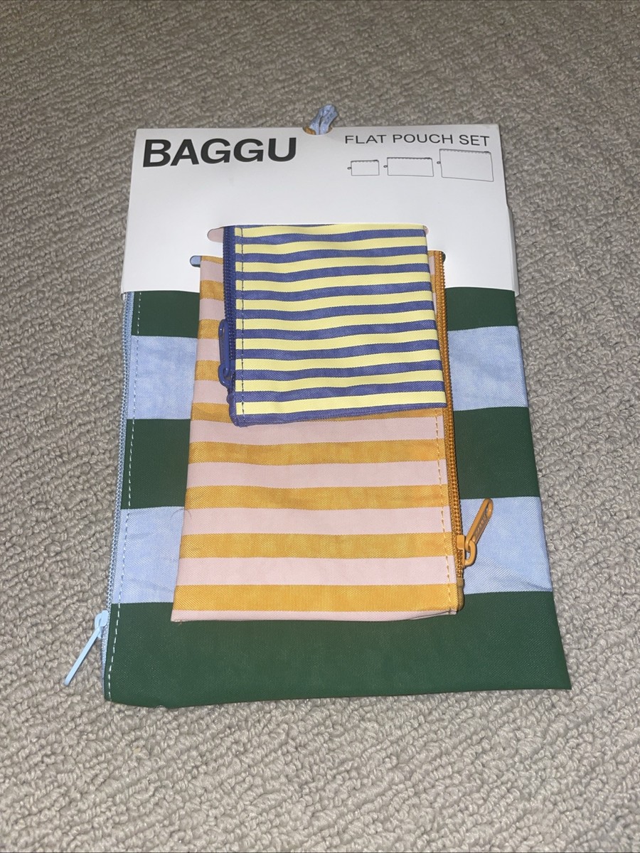 NWT Baggu Striped Hotel Stripes Flat Pouch Set Pouch Set 3