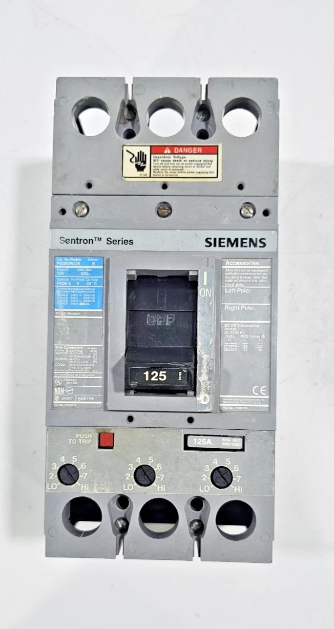 SIEMENS FXD63B125 Used Working Power Distribution Circuit Breaker