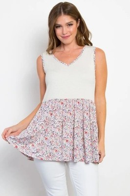 Accessories Trendsi Be Stage Full Size Smocked Printed Peplum Sleeveless