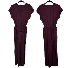 Olive and Oak Wine Colored Faux Wrap Wine Jumpsuit Women’s Size Large