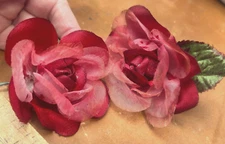 vintage millinery 1950s flower 3" red rouge satin sheer 1pc made in Japan