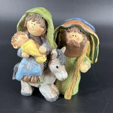 Vtg Miniature Nativity Suzi Skoglund Mary Joseph Baby Jesus Riding Donkey 2003