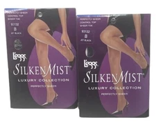 Leggs Silken Mist Perfectly Sheer Control Top Sheet Toe JET BLACK 93132, 2 Pack