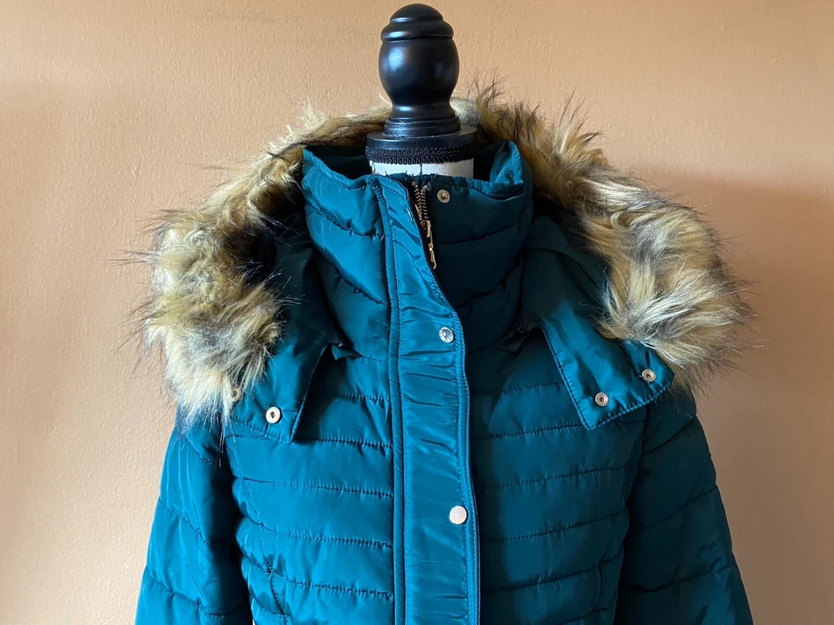 NWT Pimkie Collection Green Full Zip Puffer Hooded Jacket Size