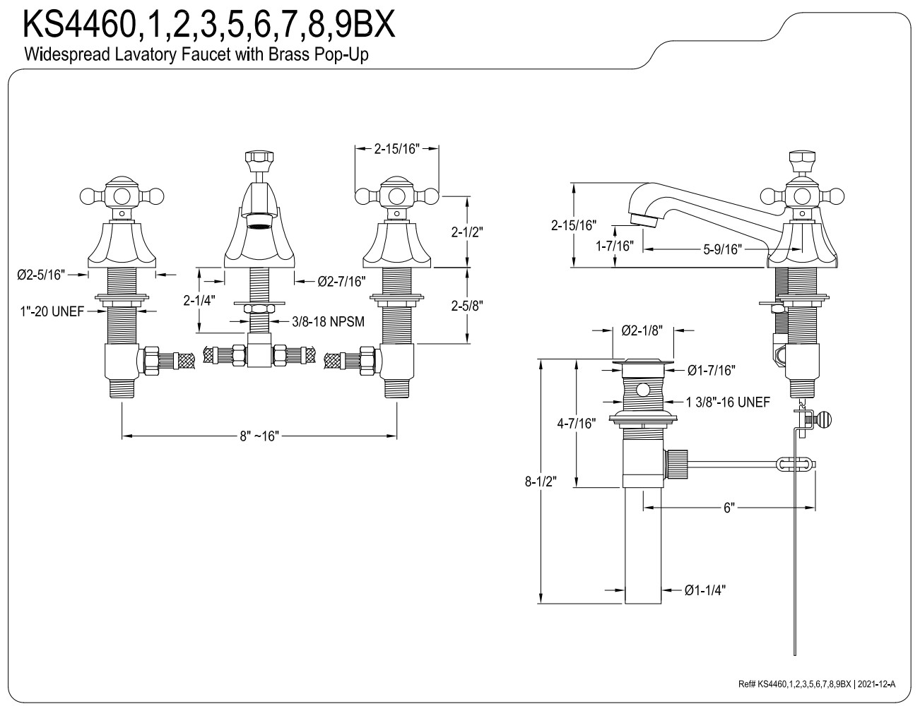 Kingston Brass KS4463BX Metropolitan 8" Widespread Bathroom Faucet Antique Brass