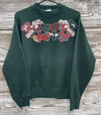 VTG Folk Art Heart Quilted Quilt Grandma Core Cottage Core Sweatshirt Sz M