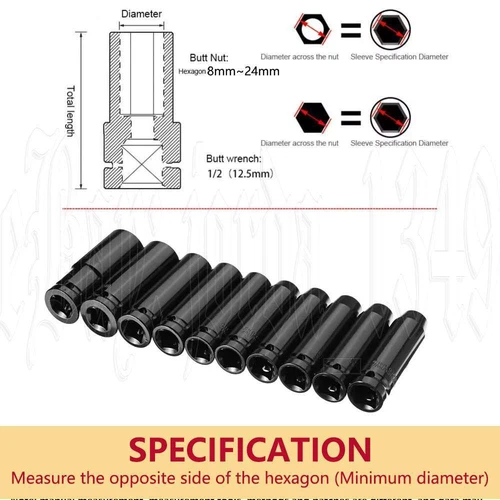 10/20PCS 1/2" inch Heavy Duty Deep Impact Socket Tool Set 8-32mm Metric Garage - Picture 12 of 18