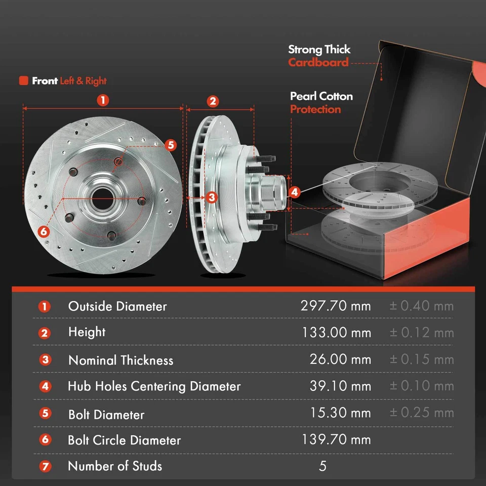Rotores de freno delanteros perforados y pastillas de freno para Ford E-150 Econoline 1994-2001 F-150 Foto 2 de 4
