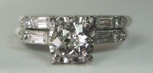 Antique-Art-Deco-Vintage-Diamond-Bridal-Set-Engagement-Platinum-Rg-Sz-7-EGL-USA