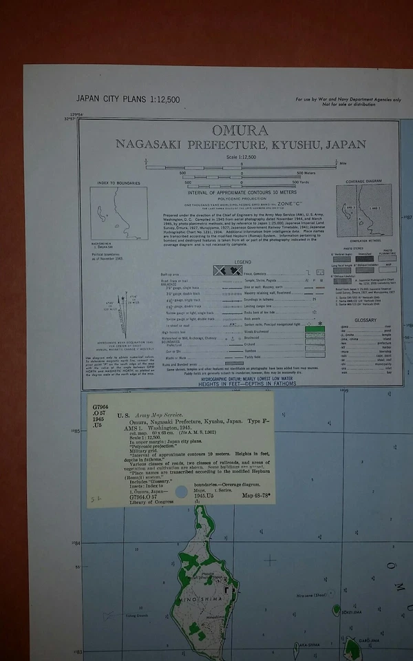 1945 US Army Map City Plan of Omura, Nagasaki Prefecture, Kyushu Japan 1:12,500 - Image 3 of 4