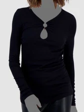 $59 Inc International Concepts Women's Black Ribbed Ring-Keyhole Top Size M