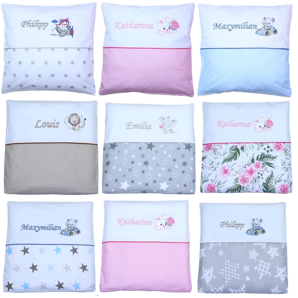PRIMAWELA® Kissen mit Stickerei und Namen bestickt 100% Baumwolle Geschenk Taufe