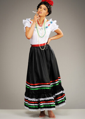 Womens Frida Kahlo Style Mexican Lady Dress INCLUDES DRESS SASH