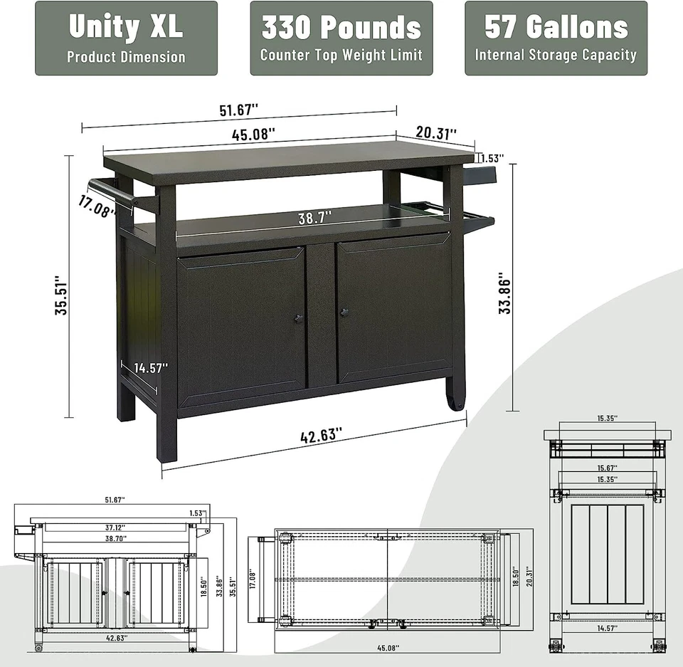 Domi Outdoor Grill Carts w/Wheels,Metal Table and Storage Cabinet for BBQ(Brown) - Image 2 of 4