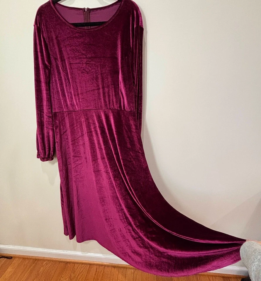 Vestido Midi Terciopelo Talla 3X Rosa Borgoña Manga Larga Vacaciones Navidad Cachicho Foto 4 de 4