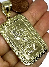 GOLd Lady Fortuna nugget good luck 10k pendant charm necklace solid gift bar 2"