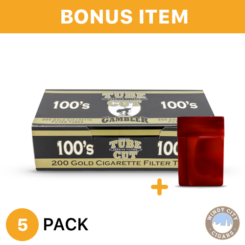 Gambler Gold 100s (Tube Cut) Cigarete Filter Tobaco Tubes-5 Boxes & Bonus  Case