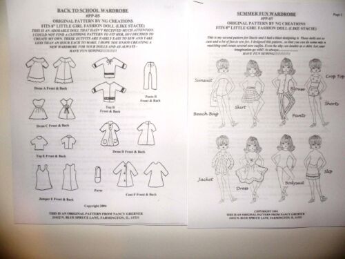 NG Creations Two Sewing Patterns Wardrobe fits 8" Stacie Doll Barbie Sister