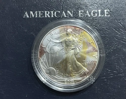 2001 BRILLIANT ROSE & GOLD TONED American Silver Eagle GEM UNC PRISTINE A+ COIN