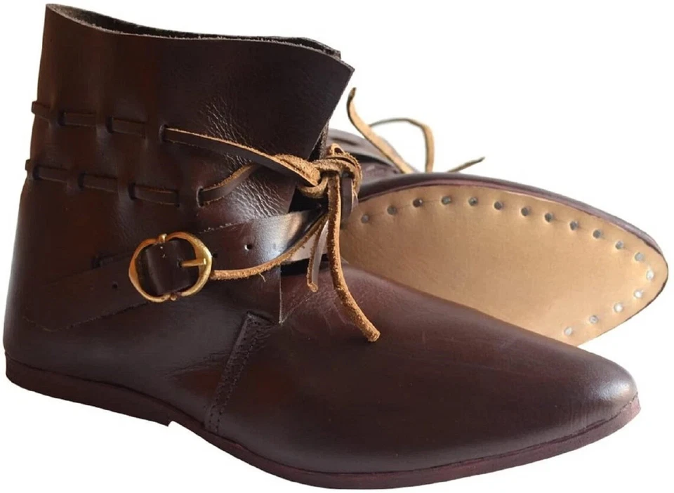 Sapatos de couro medieval renascentista bota larp sca evento de Halloween - Imagem 3 de 4