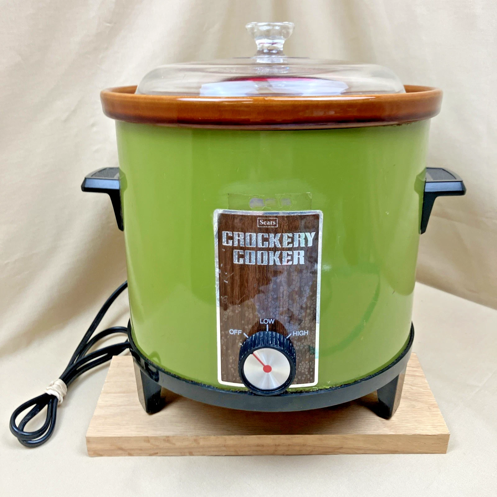 Sears VTG Crockery Cooker Vintage Crock Pot Green Avocado Retro TESTED WORKS