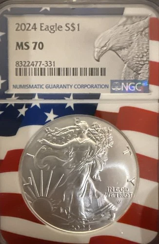 AMERICAN SILVER EAGLE 2024 NGC MS 70 -FLAG HOLDER