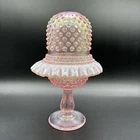 Fenton Pink 95th Carnival Glass Hobnail Champagne 3 Piece Pedestal Fairy Lamp