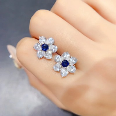 Natürliche Saphir Blume Ohrstecker 4 x 6 mm 925 Sterling Silber