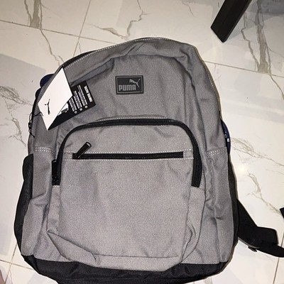 PUMA Logo Backpack Gray/Black Zip Dual Compartments Front Pocket Straps