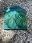 2 Uranium Green Ribbed Depression Glass Refrigerator Oval Dishes - 1930's
