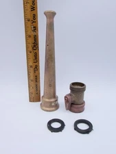 VINTAGE 3/4" BRASS FIREMAN STYLE HOSE END NOZZLE 6" WITH BRASS SHUT OFF