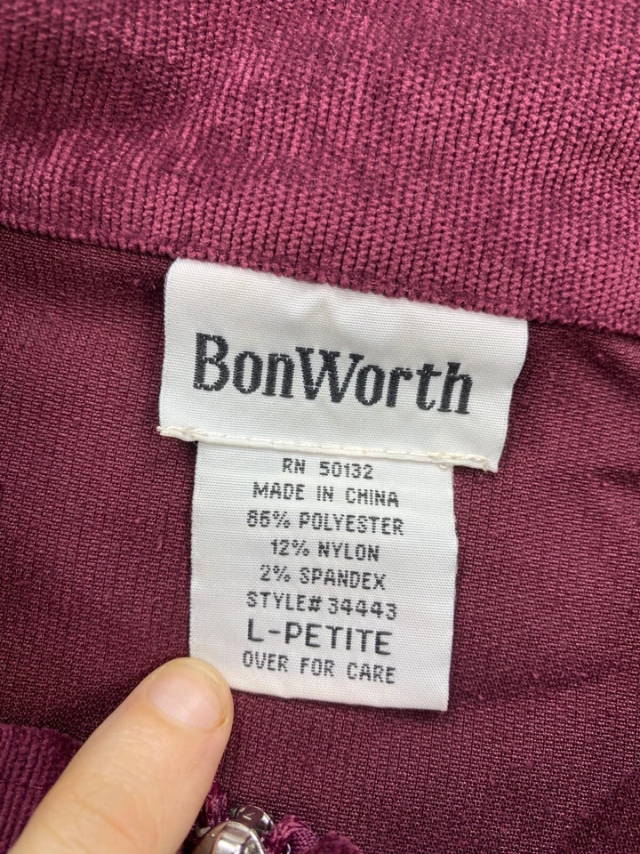 Chaqueta BonWorth Mujer Grande Pequeña Borgoña Pana Cremallera Completa Adorno de Cuentas Foto 3 de 4