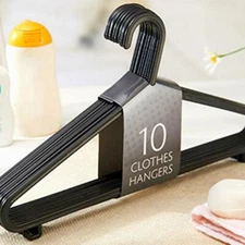 10pcs Adult Clothing Hanger Black Plastic Portable Household Clothes Dress Organ