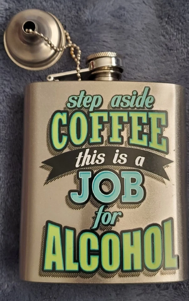 Step Aide Coffee este es un trabajo para alcohol 7 oz. Frasco de cadera NUEVO Foto 2 de 4