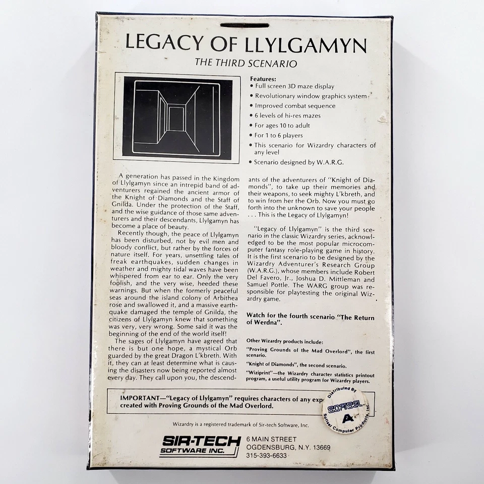 Wizardry: Legacy of Llylgamyn - The Third Scenario Apple II 1983 New Sealed READ - Image 3 of 4