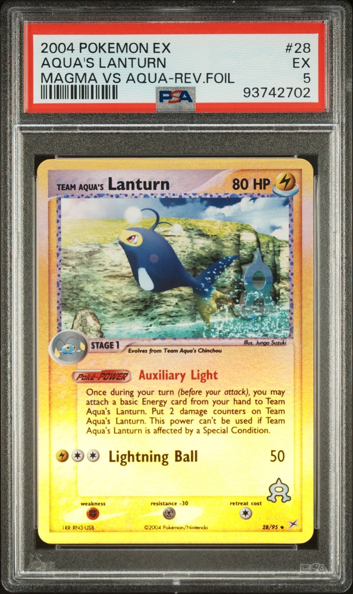 PSA 5 Aqua's Lanturn Magma Vs Aqua Reverse Foil #28 2004 Pokemon