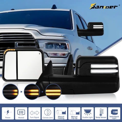 2X Manual Flip-up Towing Mirror for 09-18 Dodge Ram 3500 Switchback Power Heated