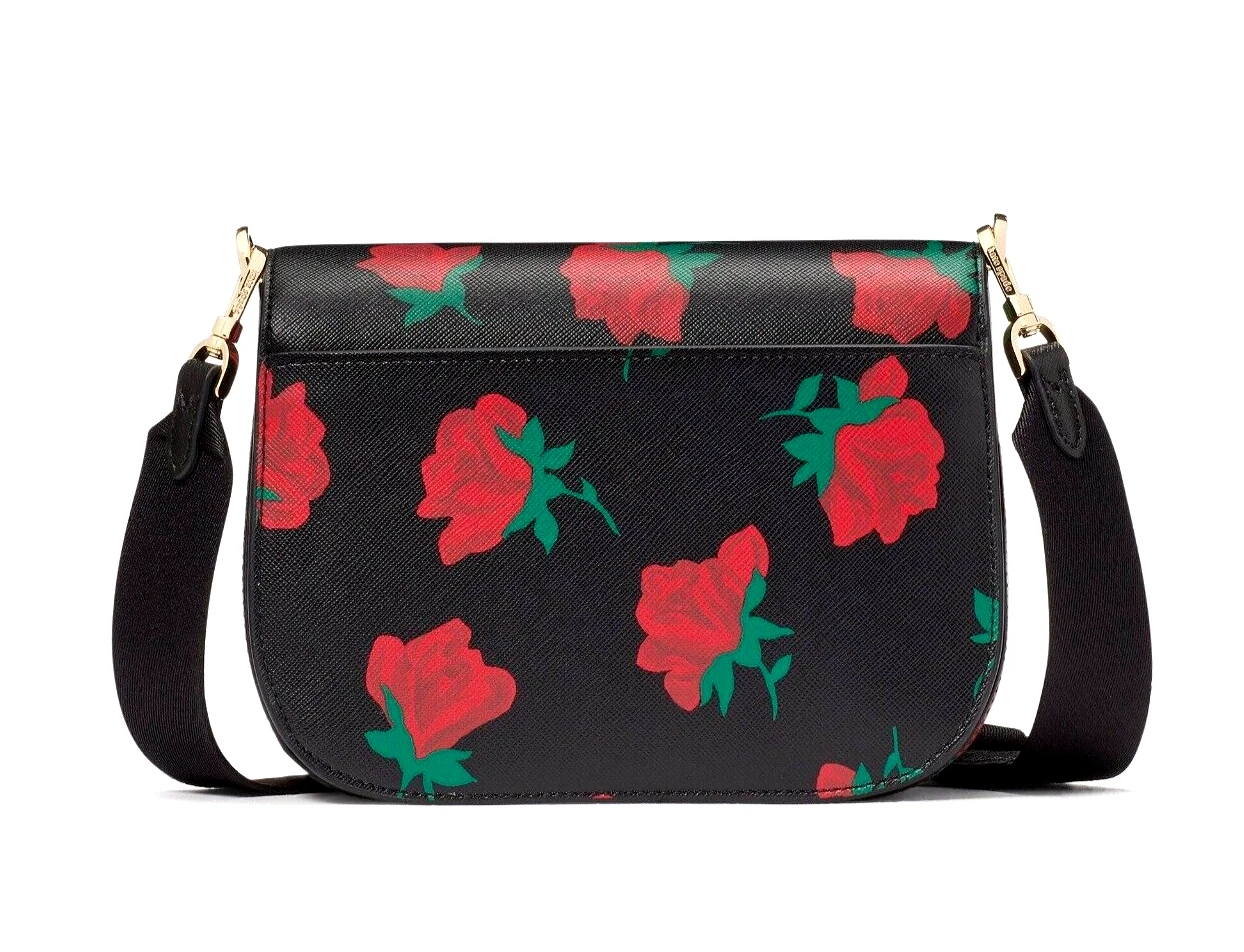 Nuova borsa da sella stampata Kate Spade Madison Rose Toss nera borsa antipolvere