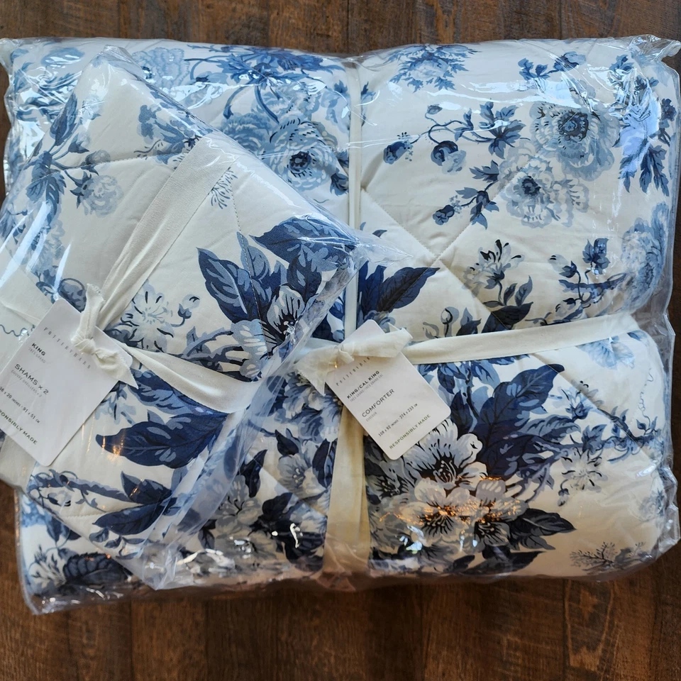 Edredón Pottery Barn Garden Floral Percal King y 2 fundas King Nuevo Foto 2 de 3