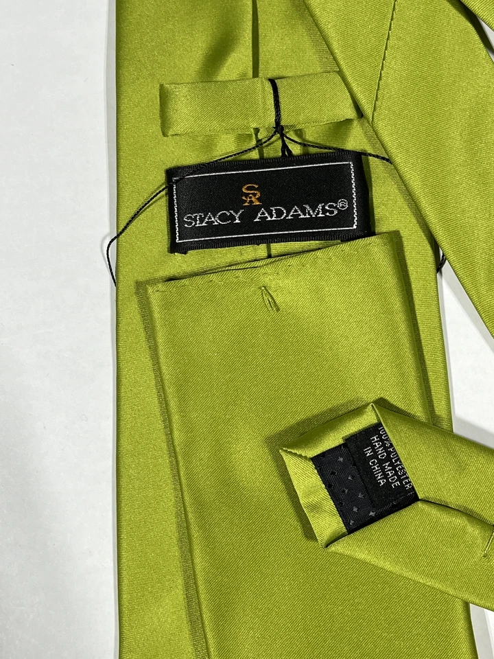 Corbata verde Stacy Adams para hombre con cuadrado de bolsillo a juego hecha a mano NUEVA Foto 2 de 3