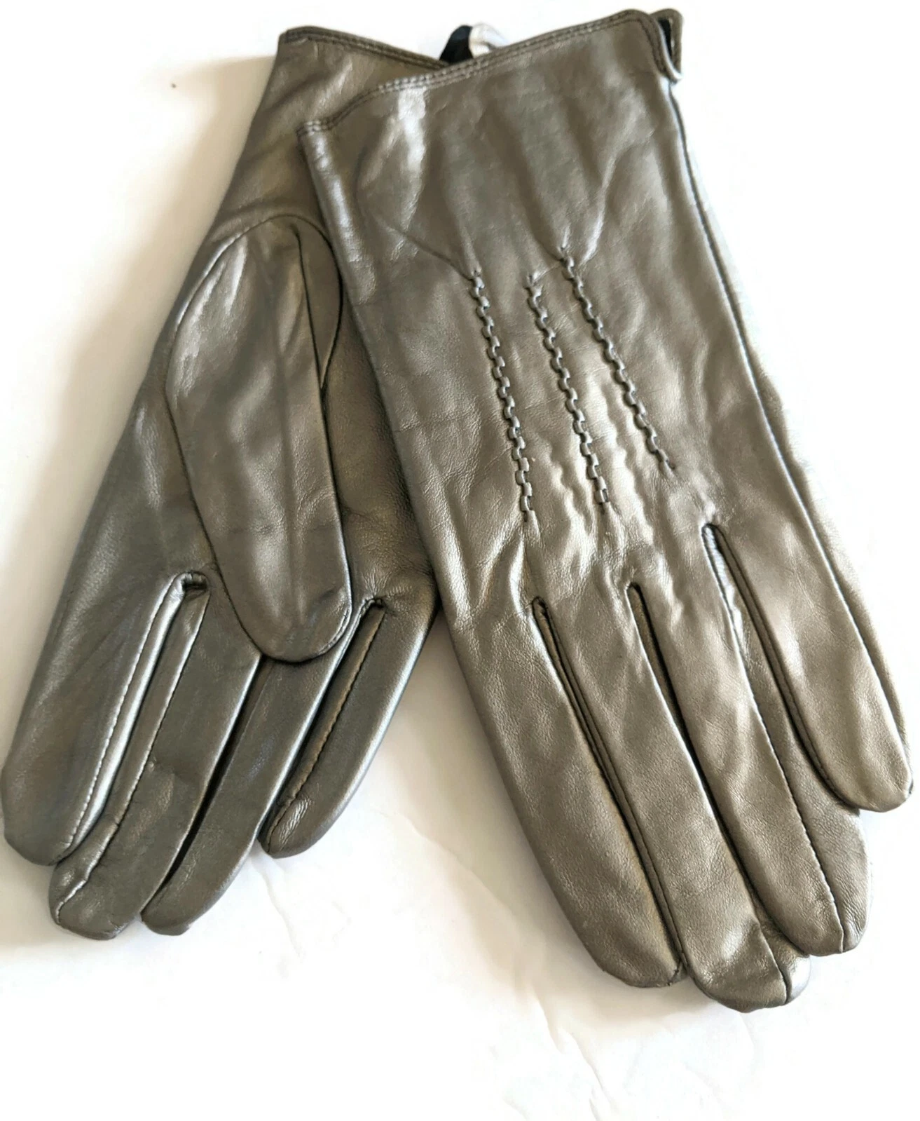 Womans Better Pristine Genuine Leather Gloves - Silver, XLarge. NEW
