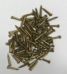 100 Vintage 3/8" X #17 SOLID BRASS BRAD NAILS / ESCUTCHEON PINS ROUND HEAD
