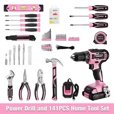 141PCS 20V Cordless Drill Driver Home Tool Sets Hand Tool Kit w/Battery Tool Box