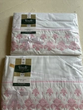 Vintage Wamsutta Lustercale Sheets – “Crowning Touch” Pattern – Pink Embroidery