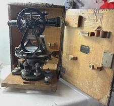 Antique enameled Brass Survey Transit Theodolite w Wood Case Sokkisha Japan