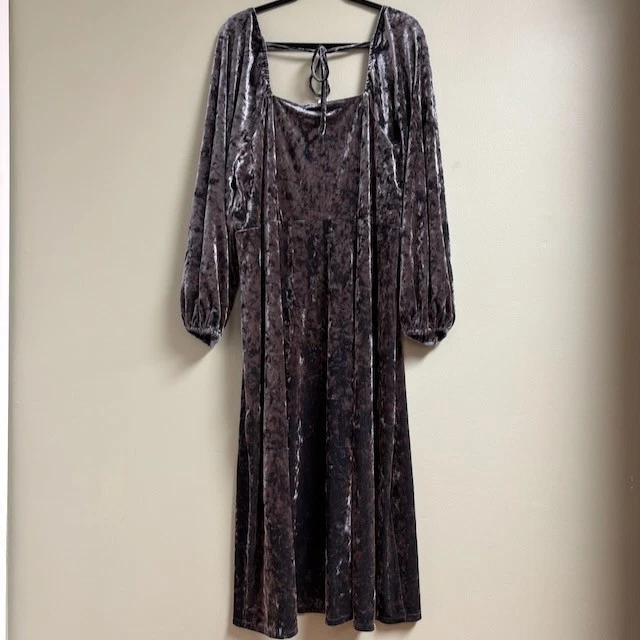 Vestido midi de terciopelo caprichoso para mujer AVA & VIV talla 2X cuello cuadrado salir fecha Foto 4 de 4