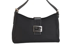 Authentic FENDI Vintage Shoulder Hand Bag Jersey Leather Black 4802N