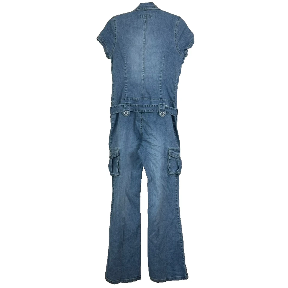 Revolt Women's Size Large Jumpsuit Vintage 90s Denim Western Retro Flare Belted - Image 2 of 4