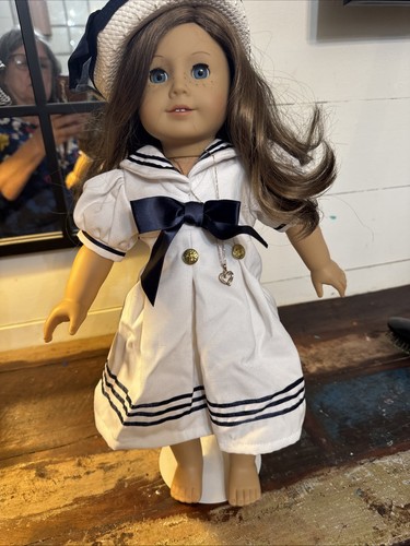 White And Blue Sailor Dress & Hat Doll Dress For 16-18" No Doll